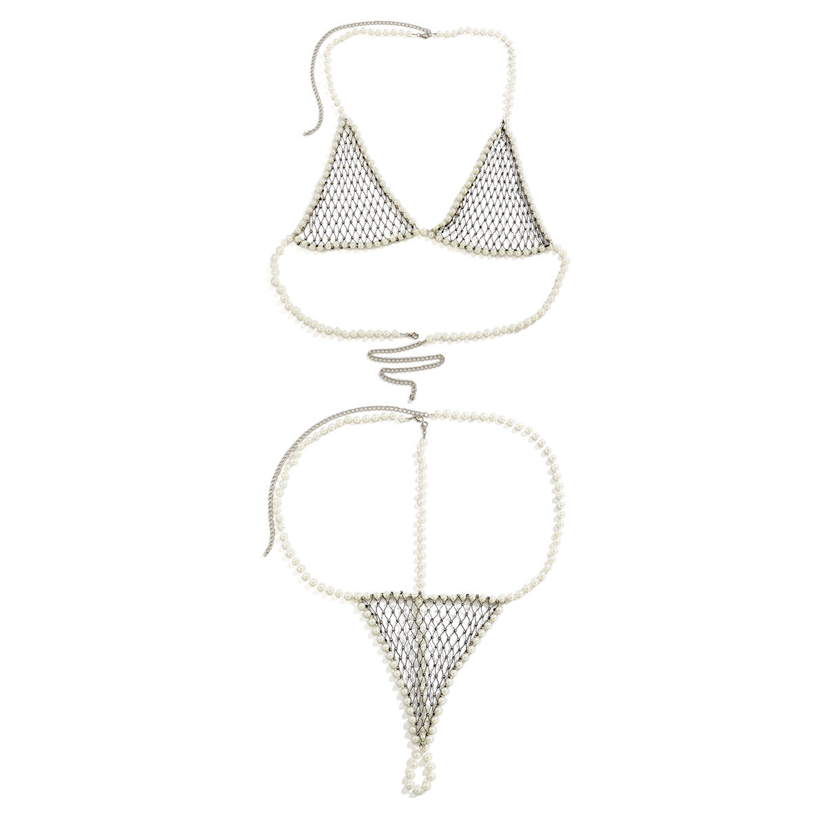 Eenvoudige Creatieve Elegante Geweven Bodychain met Visnetmotief en Imitatie Parels voor Dames