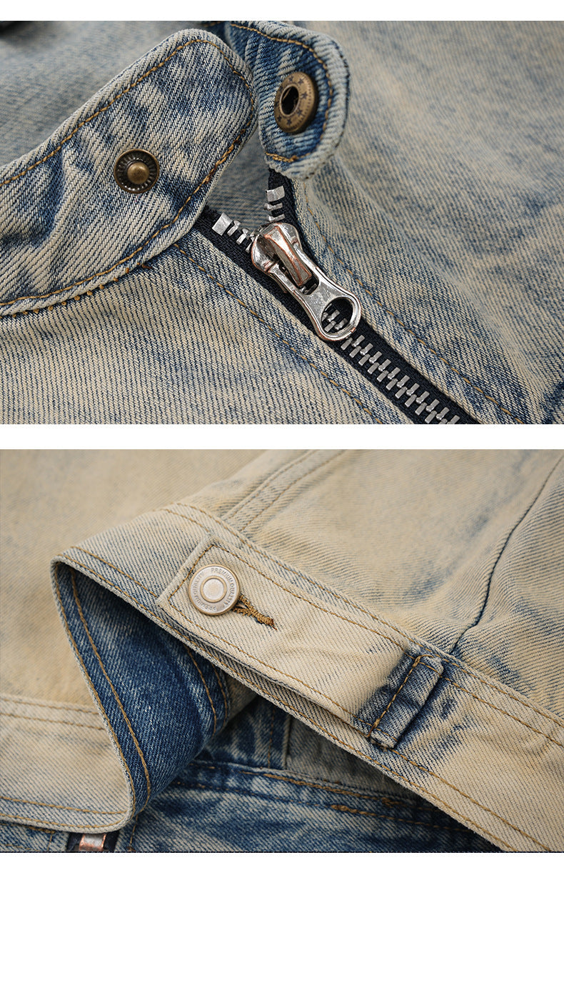 Vintage Casual Washed Deminjacket met Ritssluiting voor Heren & Dames/Plus-size