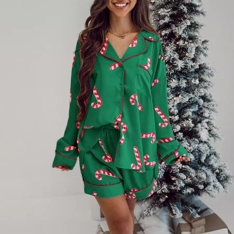 Kerstmis Stijvolle Elegante Bedrukte Kerstmisprint Huis/ Pyjama-outfit met Lange Mouwen voor Dames & Plus-size