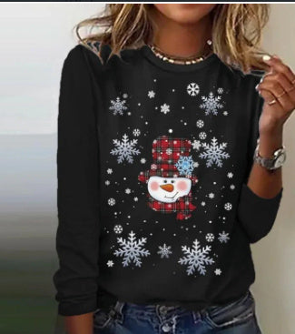 Kerstmis Casual Oversized Bedrukte Sneeuwpop-Print Sweatshirt met Ronde Hals
