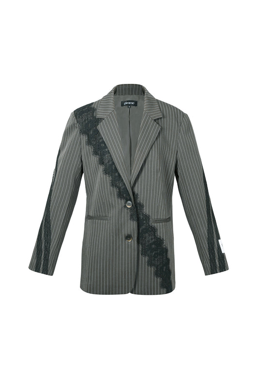 Geweven Polyestervezel Vrouwen Suit Set Elegant Strepen Kantenpaneel