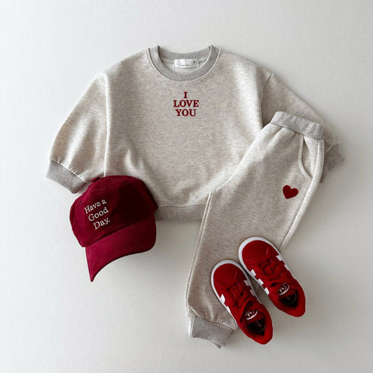 Kinderkleding Tweedelig pak Comfortabele Sweatshirt met Geborduurde Letter Love & Broek