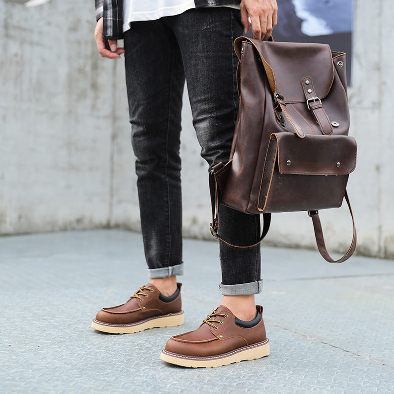 Amerikaanse Klassiek Casual Lage Werk-Boots van Echt Leer in Effen Kleur met Veters en Rubberen Zool voor Heren