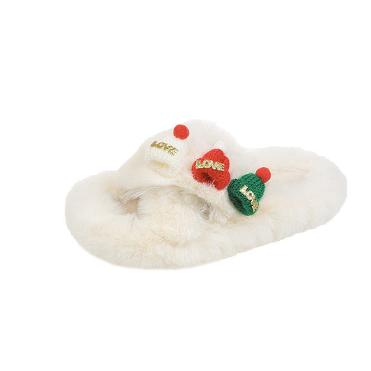Kerstmis Winterse Warme Katoenen Teenbedekkende Kerstpantoffels van Pluche met Gebreide Kerstmutsjes voor Binnen in Huis voor Dames & Meiden