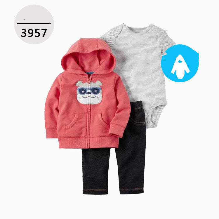 Driedelige Set Vest met / zonder Capuchon, Rompertje & Broek in Europese en Amerikaanse Stijl voor Kinderen