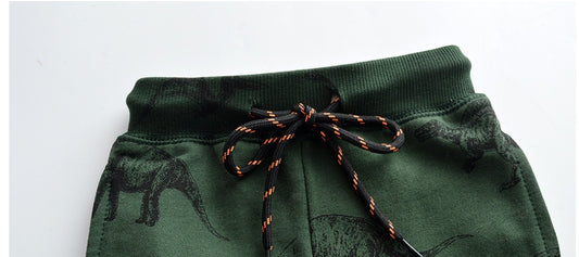 Casual Schattige Katoenen Joggingbroek met Bedrukte All-Over Dinosaurusprint en Trekkoord voor Kinderen