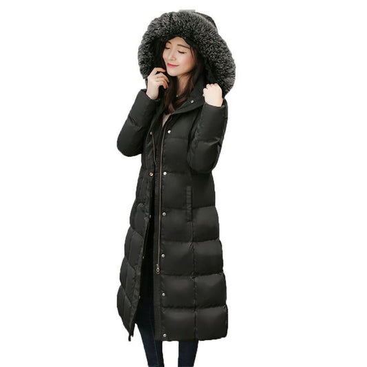 Winter Fashion Casual Lange Winterjas met Bontkraag Capuchon en Ritssluiting voor Dames