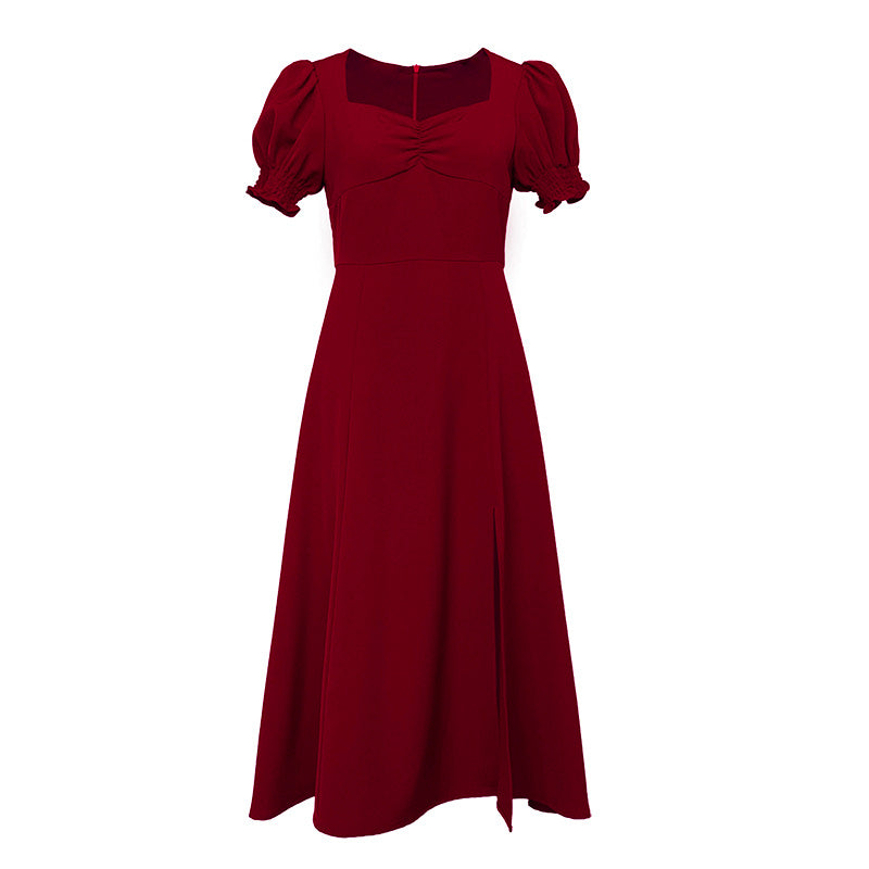 Hepburn Style Vintage Franse Effen Chiffon Avondjurk met Vierkante Kraag voor Dames & Plus-size