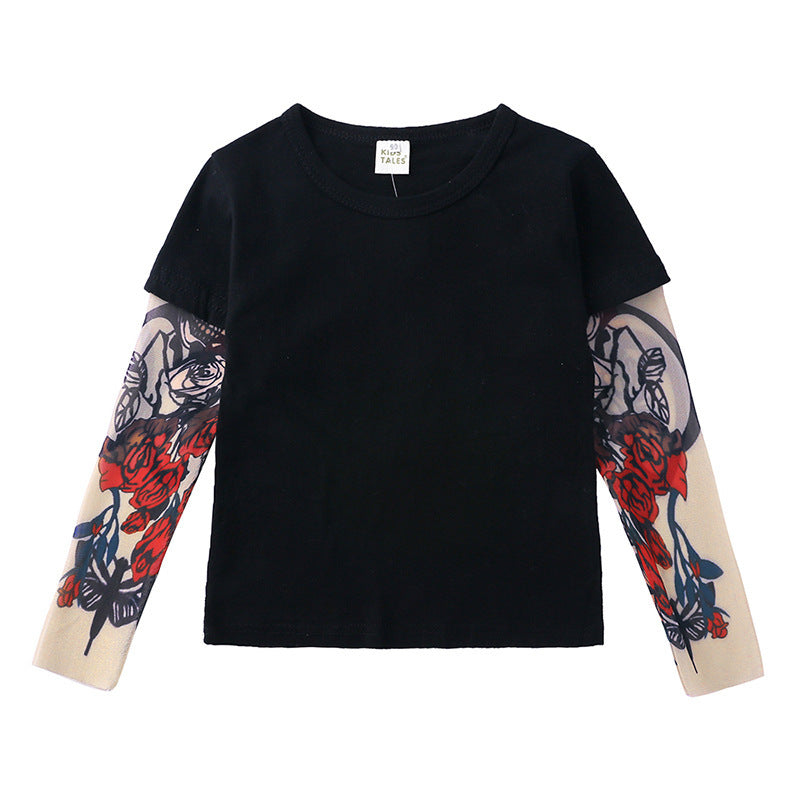 Casual Katoenen T-shirt met Lange Mouwen Bedrukte Tattoo en Ronde Hals voor Kinderen