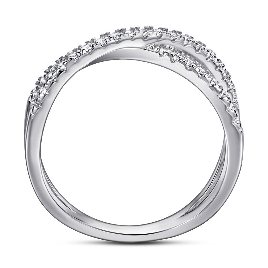 S925 Sterling Zilveren Europese Elegante Vergulde Witgoud Geometrisch Verlovingsring met Zirkoonsteentjes voor Dames