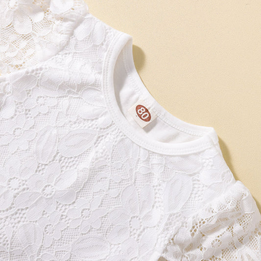 Europese en Amerikaanse Stijl 2-delig Set voor Meisjes Top met Korte Mouwen van kant & Wijde Pijpen Broek met Bloemenprint