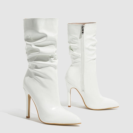 Amerikaanse Elegante Puntige Enkel Laarzen van PU-Lakleer met Stilettohak en Zijrits voor Dames & Plus-size