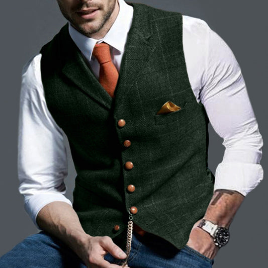 Stijlvolle Casual Geruite Revers Slim Fit Gilet met Knoopsluiting voor Heren & Jongens