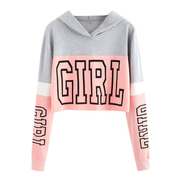 Crop Top Hoodie Dames Patchwork Lett