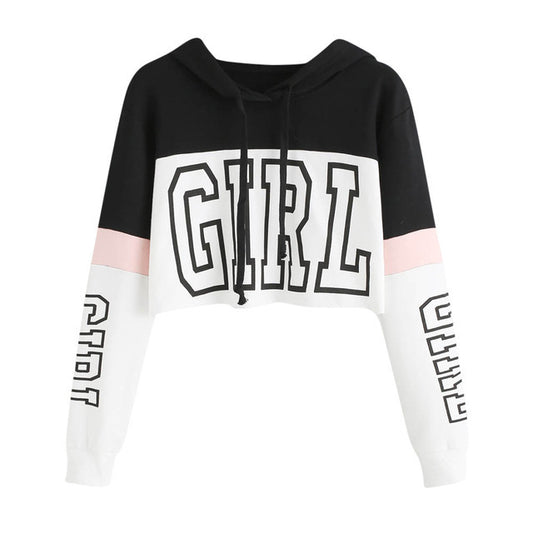 Crop Top Hoodie Dames Patchwork Lett