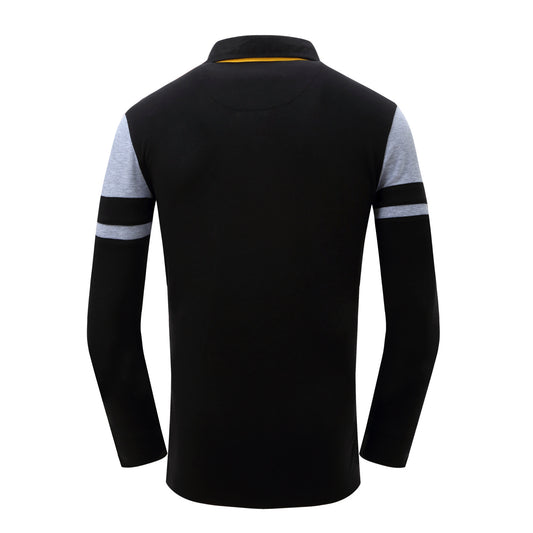 Amerikaanse Casual Fred Marshall Colour-Blocking Poloshirt met Lange Mouwen en Knoopsluiting voor Heren