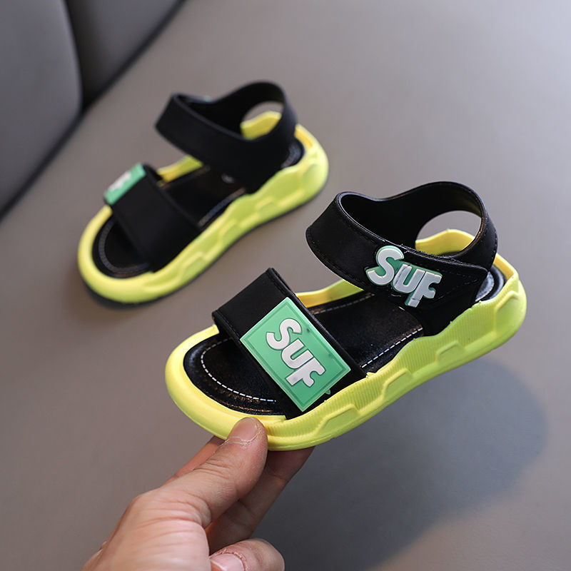 Trendy Casual Strand-Sandalen met Letterprint en Klittenband voor Jongentjes