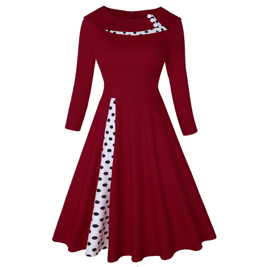 Hepburn Style Elegante Retro Geplooide Swingjurk van de jaren 50 met met Ronde Hals voor Dames & Plus-size