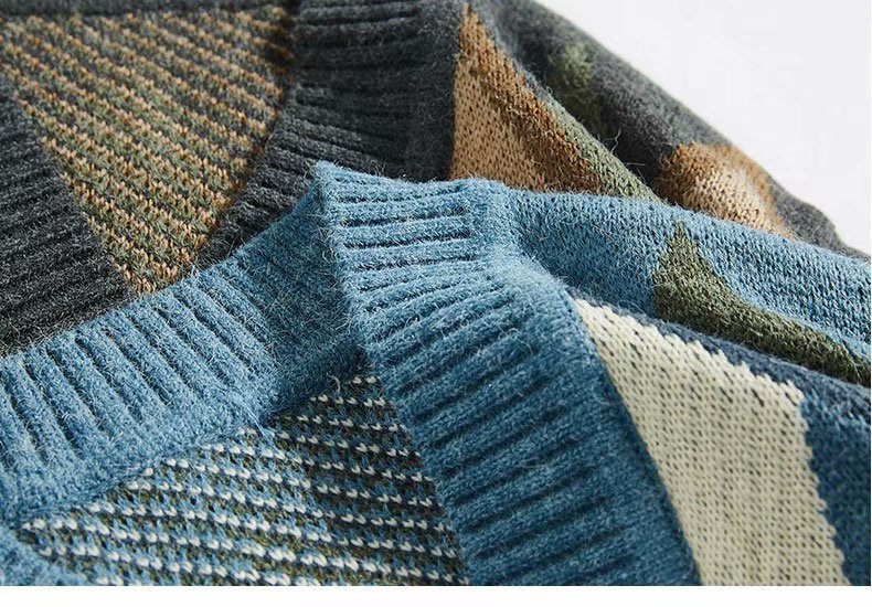 Etnische Stijl Gebreide V-hals Trui-vest van Wol voor Heren