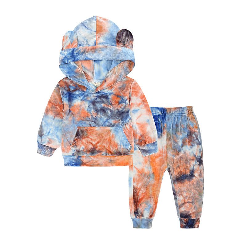 Tweedelige Sets Tie-Dye Fluwelen Hoodies & Joggingbroeken voor Baby's/ Peuters