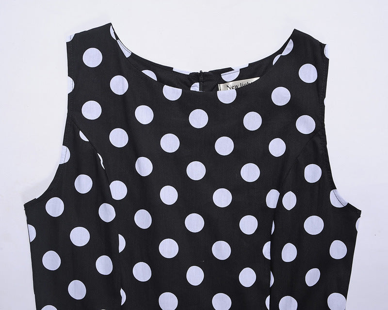 Hepburn Style Retro Polka Dot Swingjurk met Ronde Hals en Riem voor Dames & Plus-size