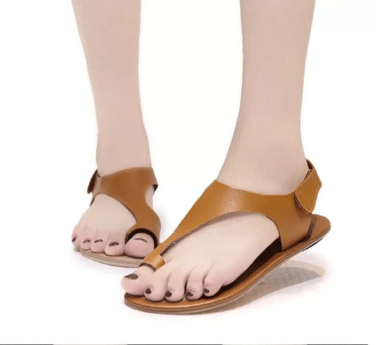 Europese Stijl Casual Effen Kleur Platte Klittenband Sandalen van PU-Leer voor Dames & Plus-size