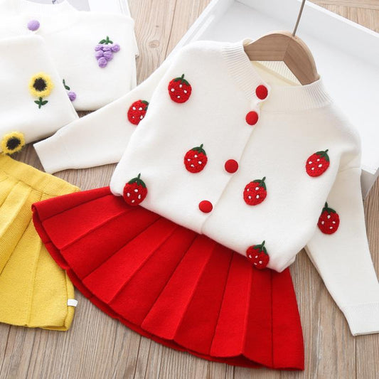 Brits Stijl Sets Meisjes Kindertrui met Geplooide rok