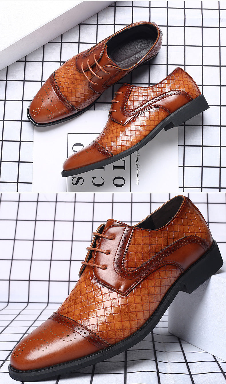 Europese Elegante Formele/Business Schoenen met Neuskap van PU-Leer Geweven en Gesneden Geruite-patroon in Britse Stijl voor Heren