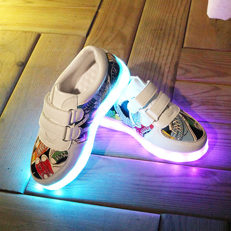 Casual USB-oplaadbare LED-Lichtschoenen van PU-Leer met Klittenband voor Kids & Teenager