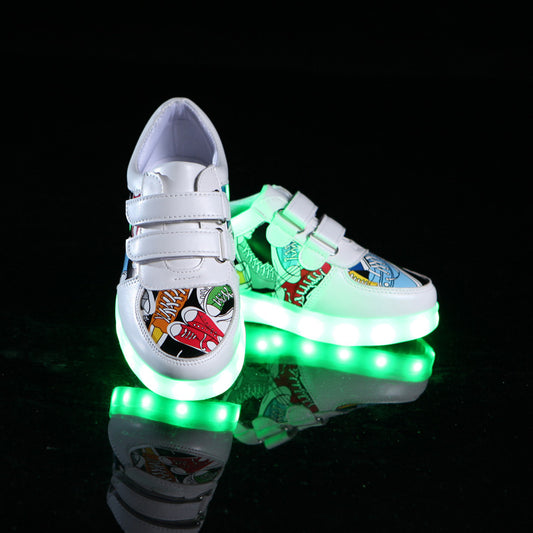 Casual USB-oplaadbare LED-Lichtschoenen van PU-Leer met Klittenband voor Kids & Teenager