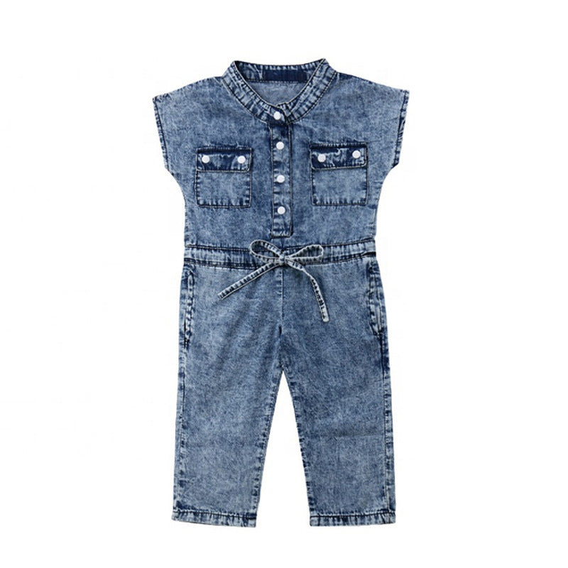 Casual Denim Jumpsuit met Korte Mouwen voor Peuters/ Kinderen