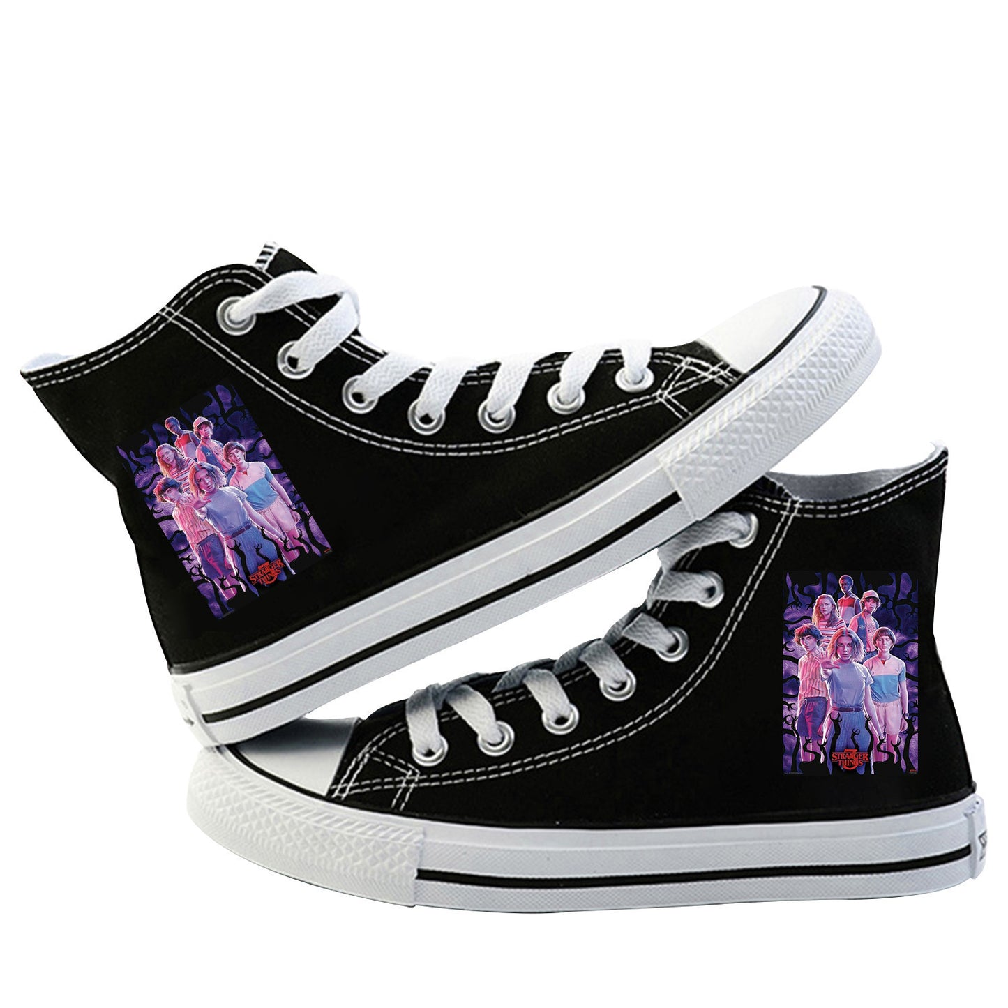 Amerikaanse Trendy Casual Handgeschilderde Stranger Things Converse High-Top schoenen met Ronde Neus en Vetersluiting voor Unisex