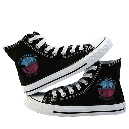 Amerikaanse Trendy Casual Handgeschilderde Stranger Things Converse High-Top schoenen met Ronde Neus en Vetersluiting voor Unisex