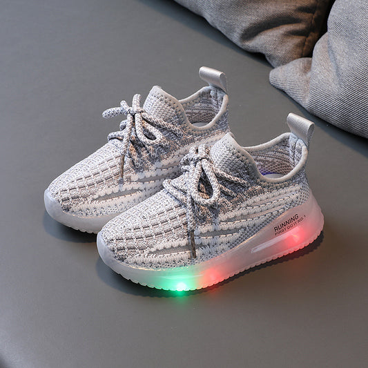 Casual Effen Kleur Ademende Gebreide Lichtgevende Sneakers voor Jongens