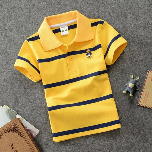 Rendy Casual Gestreepte Katoenen Revers Poloshirt met Korte Mouwen en Knoopsluiting voor Kinderen