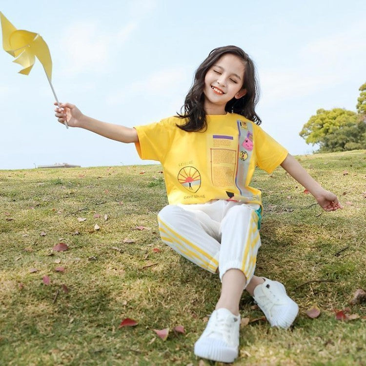 Westerse Stijl 2-delige Set Casual T-shirt met Bedrukking en Korte Mouwen & Casual Broek voor Kinderen/ Tieners