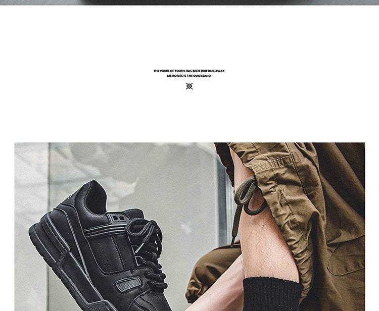 Europese Casual Retro Effen Kleur Sportsneakers van PU-Leer met Ronde Neus en Vetersluiting in Britse Stijl voor Heren & Jongens