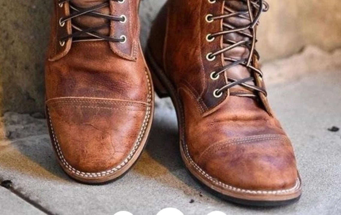 Europese en Amerikaanse Vintage Casual Workerboots van Premium Leer met Vetersluiting en Ronde Neus voor Heren