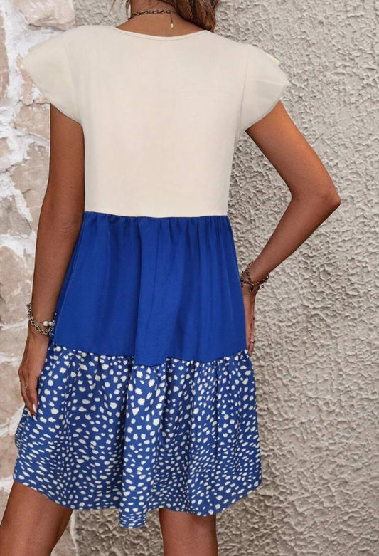 Modieus Oversized Color-block A-lijn Midi-jurk met Bedrukte Patroon en Korte Mouwen voor Dames & Plus-size