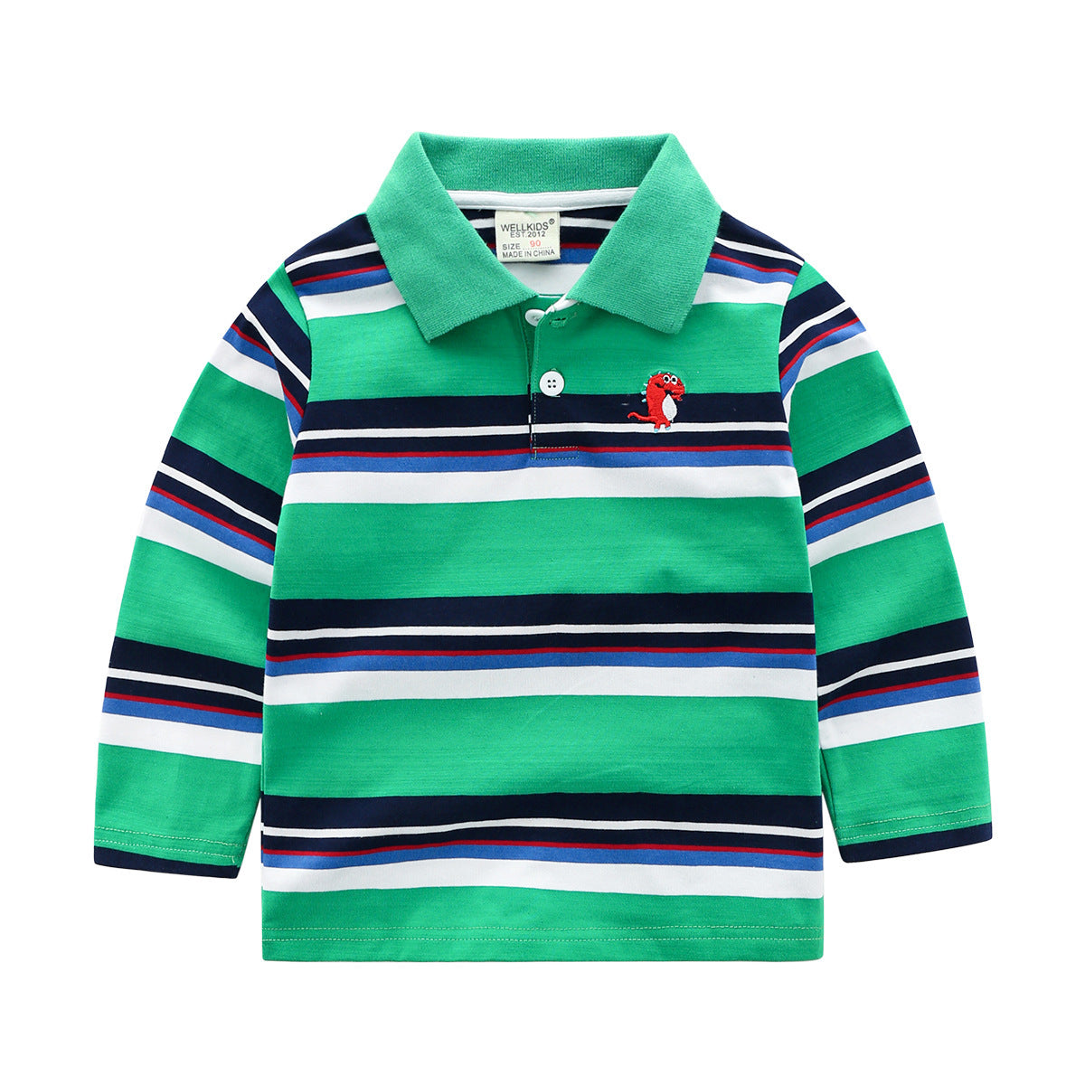 Casual Katoenen Gestreepte Revers Poloshirt met Lange Mouwen en Knoopsluiting voor Kinderen
