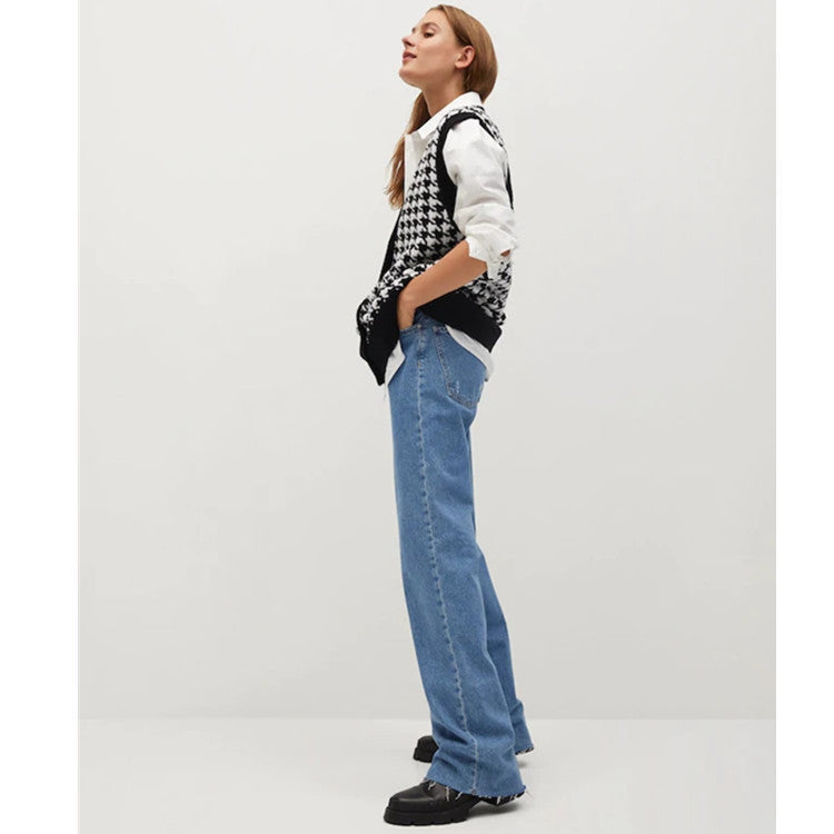 Europese en Amerikaanse Stijl Mouwloze Gebreide Trui-Vest met Geruitpatroon voor Dames