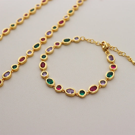 Modieuze Veelzijdige Gepersonaliseerde Niche Elegante Lichte Kleurrijke Retro Geometrische Zirkoon Halsketting/Armband voor Dames
