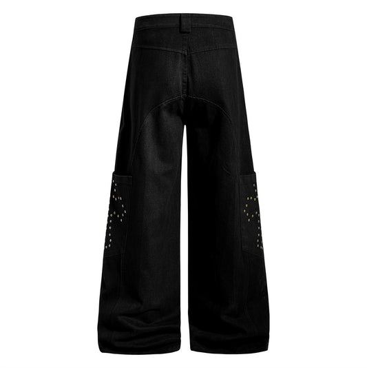 Trendy Streetstyle Effen Kleur Casual Losse Demin Jeans met Kruisvormige Studs en Wijde Pijpen voor Heren & Jongens