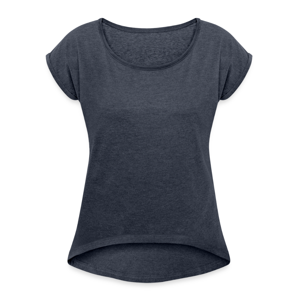 Vrouwen T-shirt met opgerolde mouwen - navy gemêleerd