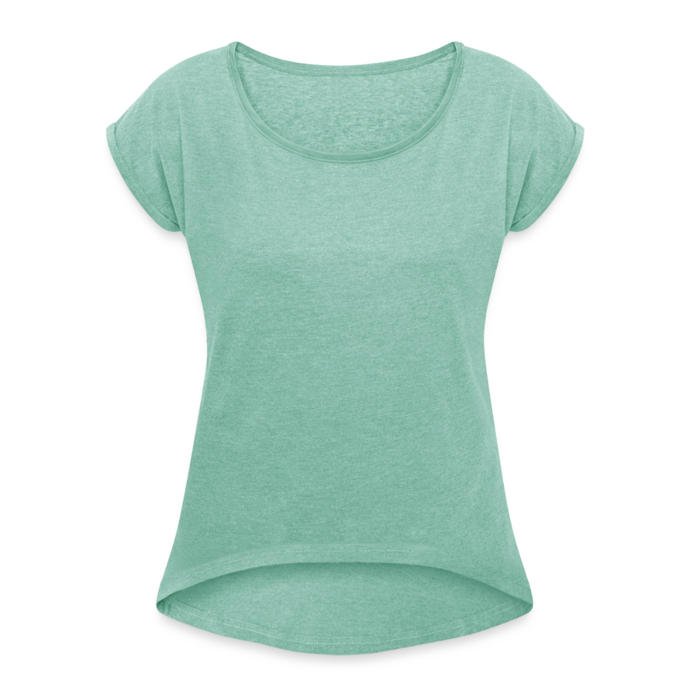 Vrouwen T-shirt met opgerolde mouwen - munt gemêleerd