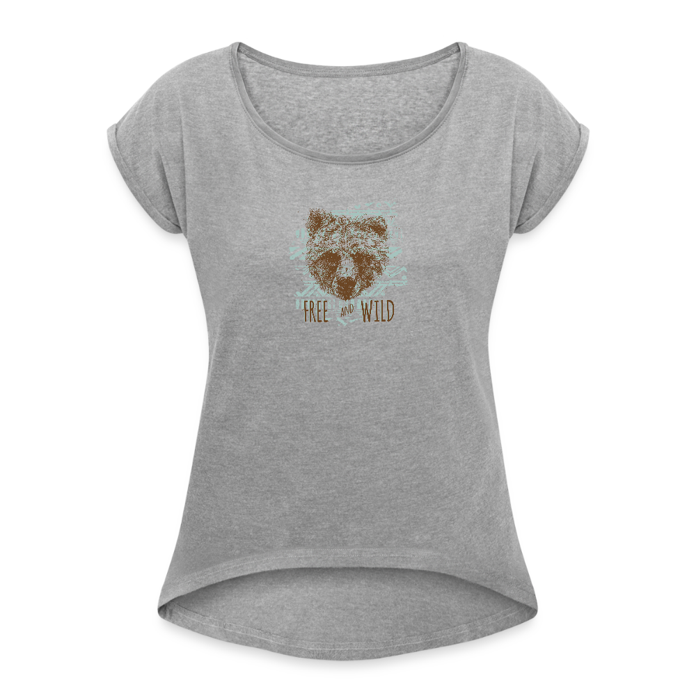 Vrouwen T-shirt met opgerolde mouwen - grijs gemêleerd