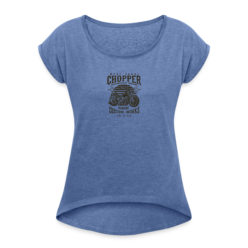 Vrouwen T-shirt met opgerolde mouwen - denim gemêleerd