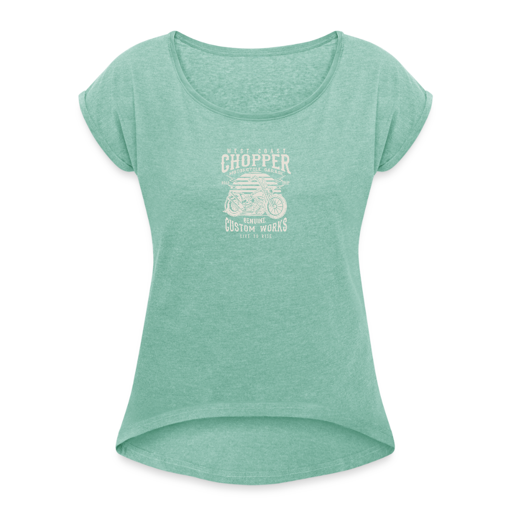 Vrouwen T-shirt met opgerolde mouwen - munt gemêleerd