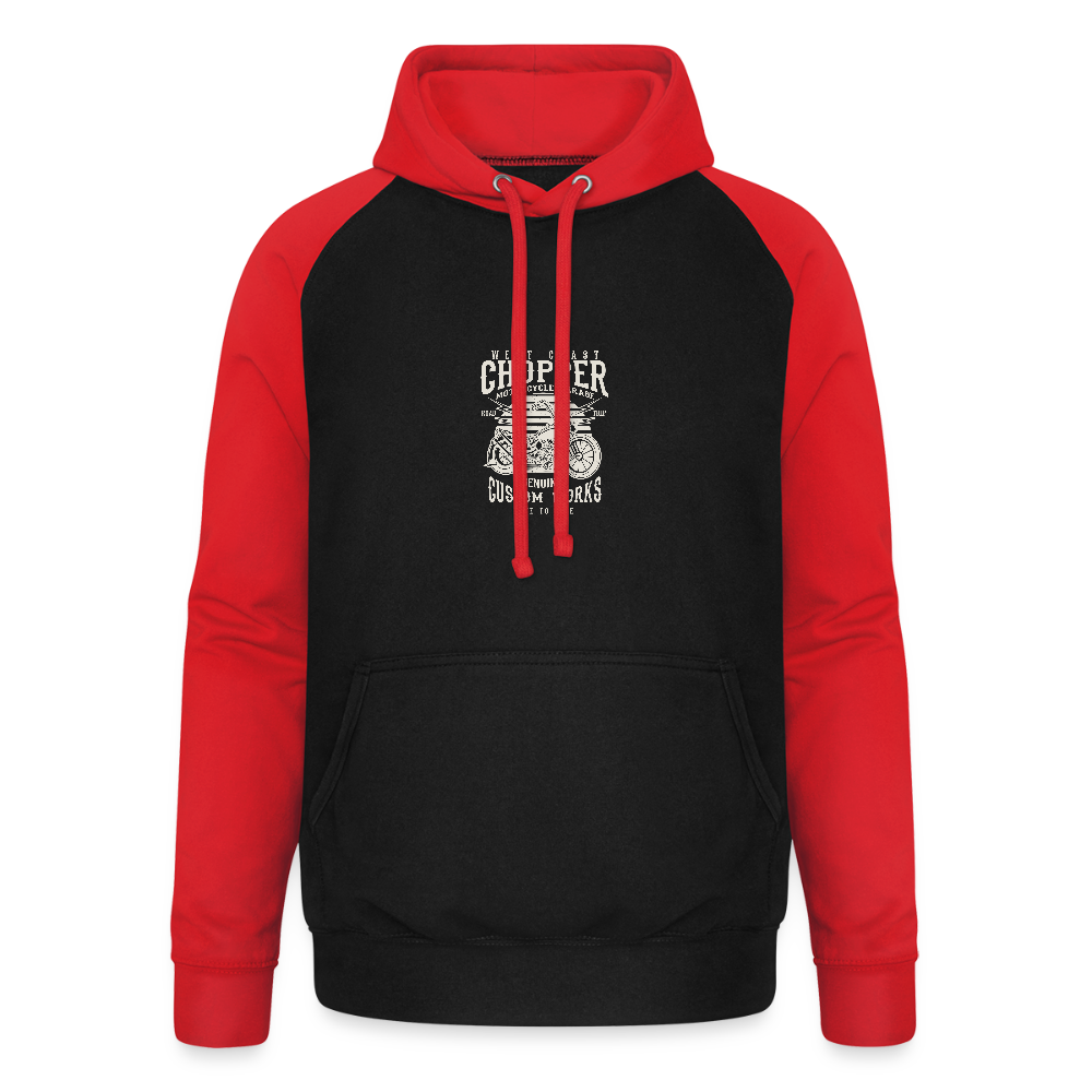 Unisex baseball hoodie - zwart/rood