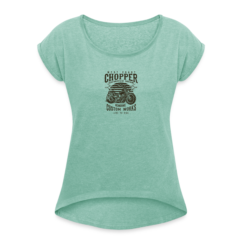 Vrouwen T-shirt met opgerolde mouwen - munt gemêleerd